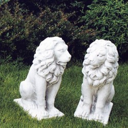 Coppia leone - statue da giardino - animali in graniglia di marmo di Carrara