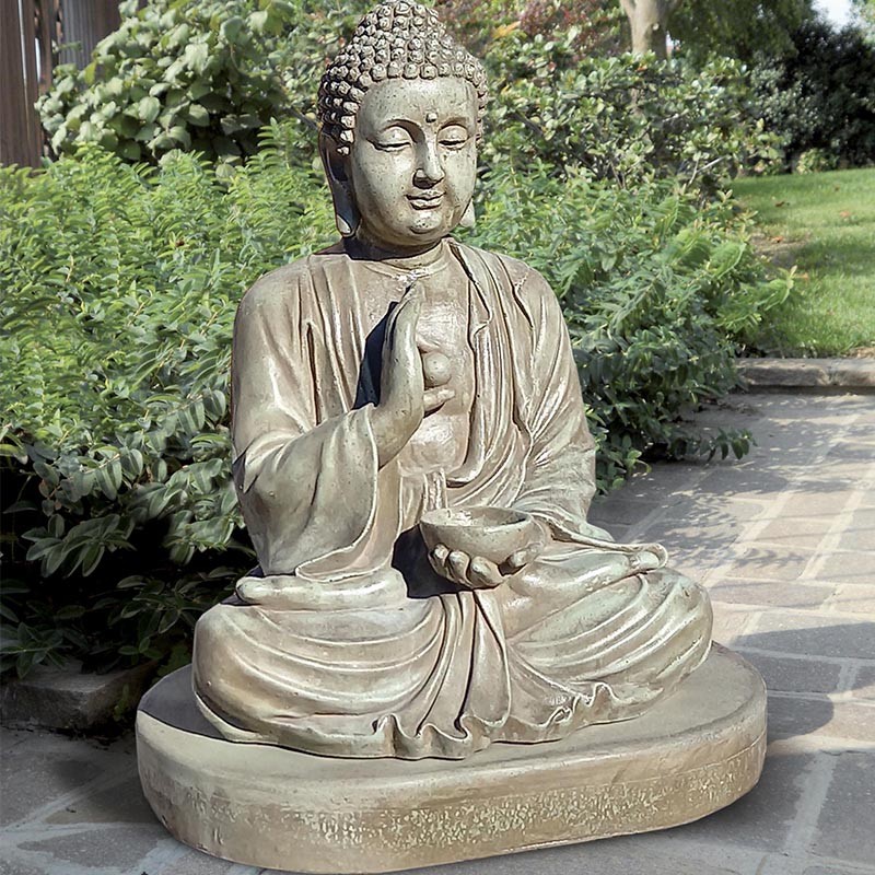 Statue de jardin Buddha 6 en granulat de marbre de Carrare et ciment blanc